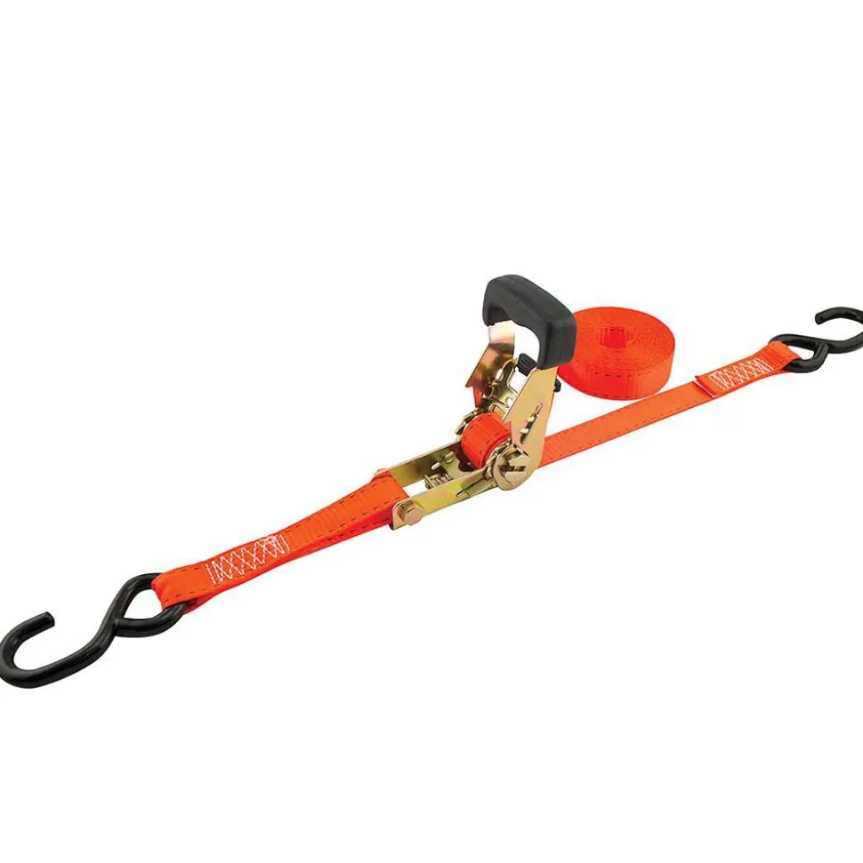 Polyester Ratchet Strap Tie Down: 10' Long, 1" Wide, 2000 lb Breaking Strength, 665.000 lb Load Capacity