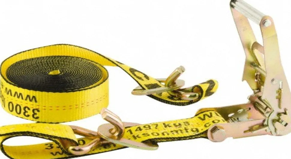 Polyester Ratchet Strap Tie Down: 20' Long, 2" Wide, 10000 lb Breaking Strength, 3300.000 lb Load Capacity