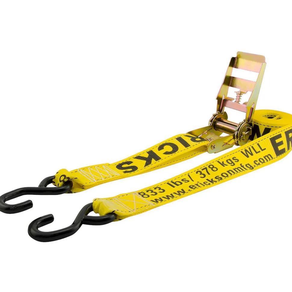 Polyester Ratchet Strap Tie Down: 15' Long, 2" Wide, 2500 lb Breaking Strength, 833.000 lb Load Capacity