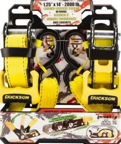 Polyester Ratchet Strap Tie Down: 14' Long, 1-1/4" Wide, 2000 lb Breaking Strength, 665.000 lb Load Capacity
