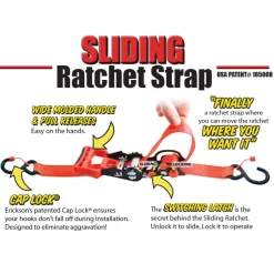 Polyester Ratchet Strap Tie Down: 14' Long, 1-1/4