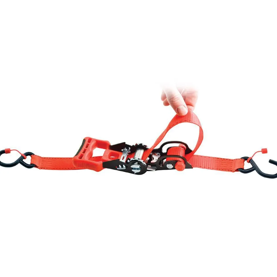 Polyester Ratchet Strap Tie Down: 14' Long, 1-1/4" Wide, 2000 lb Breaking Strength, 665.000 lb Load Capacity