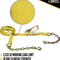 Polyester Ratchet Strap Tie Down: 27' Long, 2" Wide, 10000 lb Breaking Strength, 3333.000 lb Load Capacity