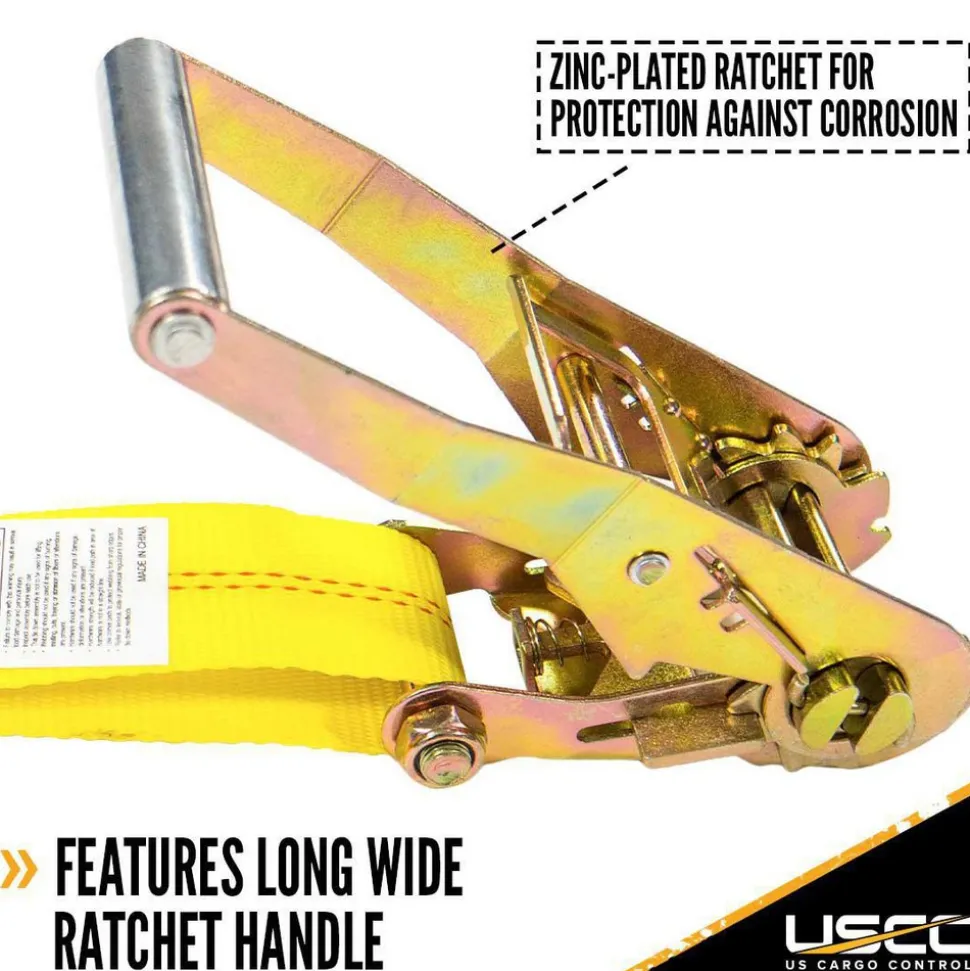 Polyester Ratchet Strap Tie Down: 27' Long, 2" Wide, 10000 lb Breaking Strength, 3333.000 lb Load Capacity