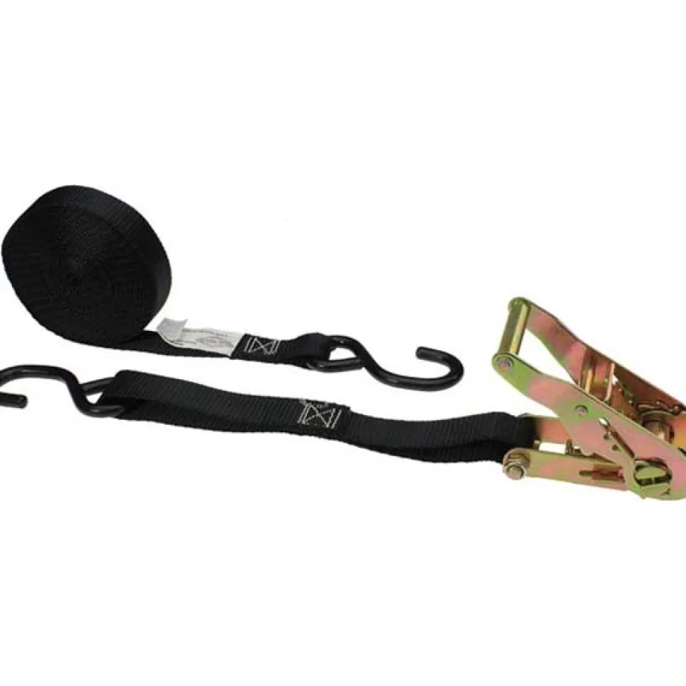 Polyester Ratchet Strap Tie Down: 15' Long, 1" Wide, 1200 lb Breaking Strength, 400.000 lb Load Capacity