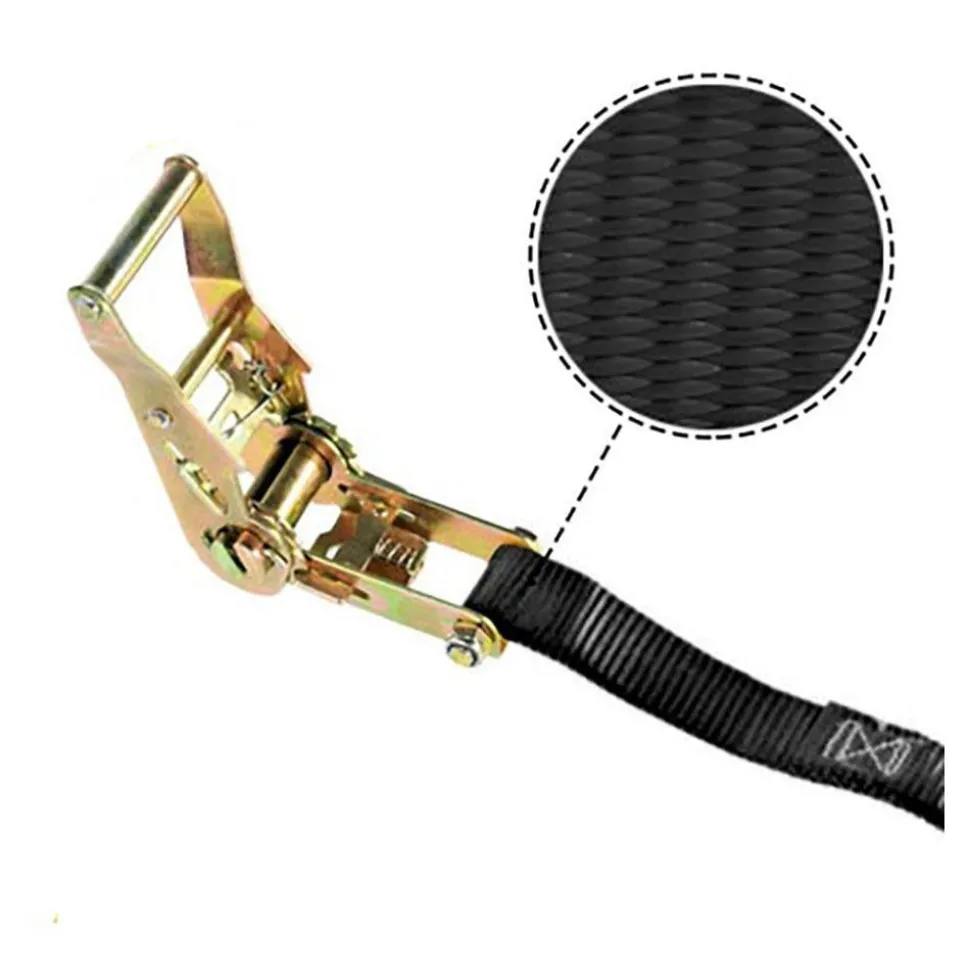 Polyester Ratchet Strap Tie Down: 15' Long, 1" Wide, 1200 lb Breaking Strength, 400.000 lb Load Capacity