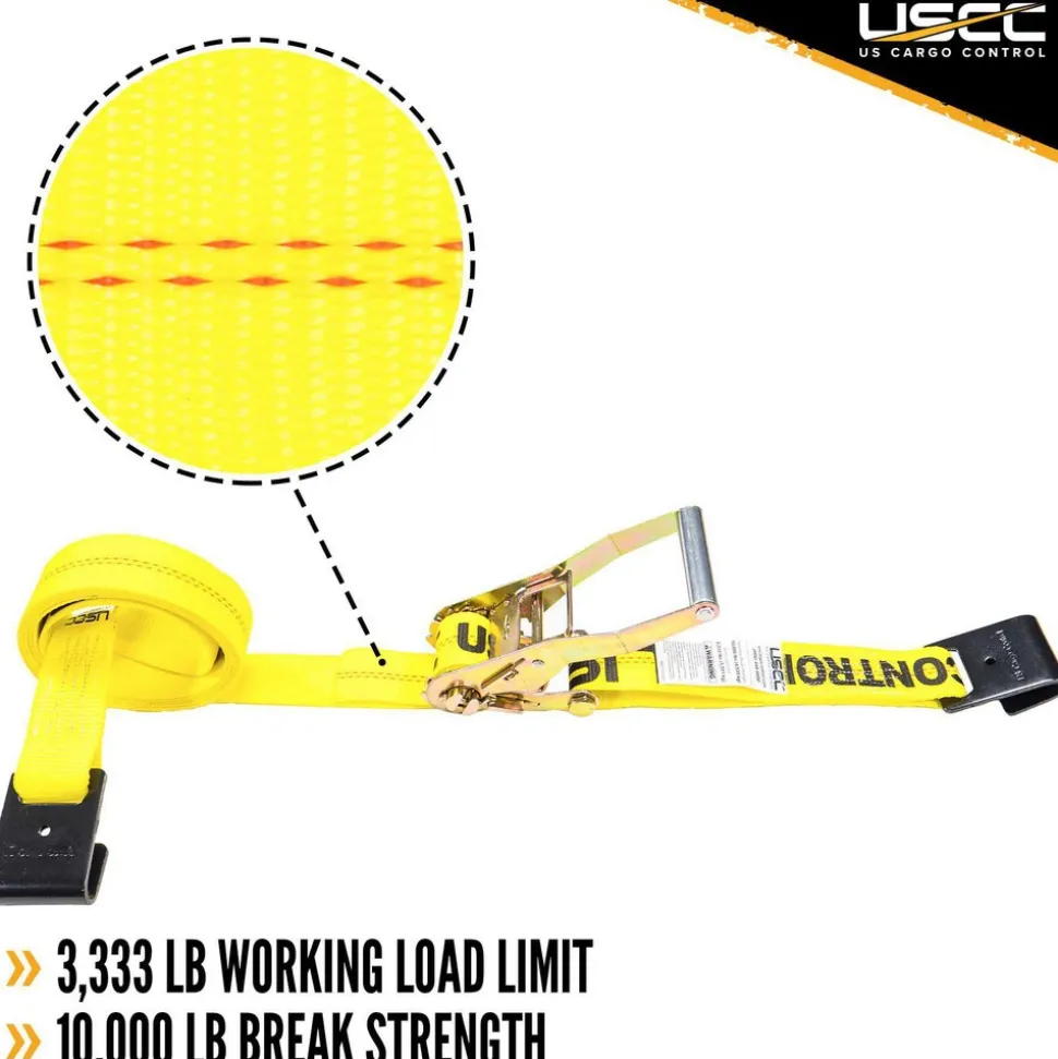 Polyester Ratchet Strap Tie Down: 18' Long, 2" Wide, 10000 lb Breaking Strength, 3333.000 lb Load Capacity