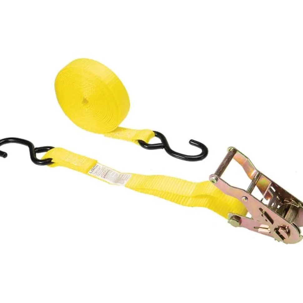 Polyester Ratchet Strap Tie Down: 15' Long, 1" Wide, 1200 lb Breaking Strength, 400.000 lb Load Capacity