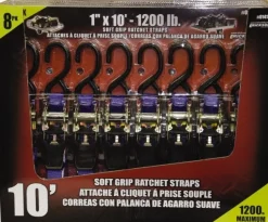 Polyester Ratchet Strap Tie Down: 10' Long, 1