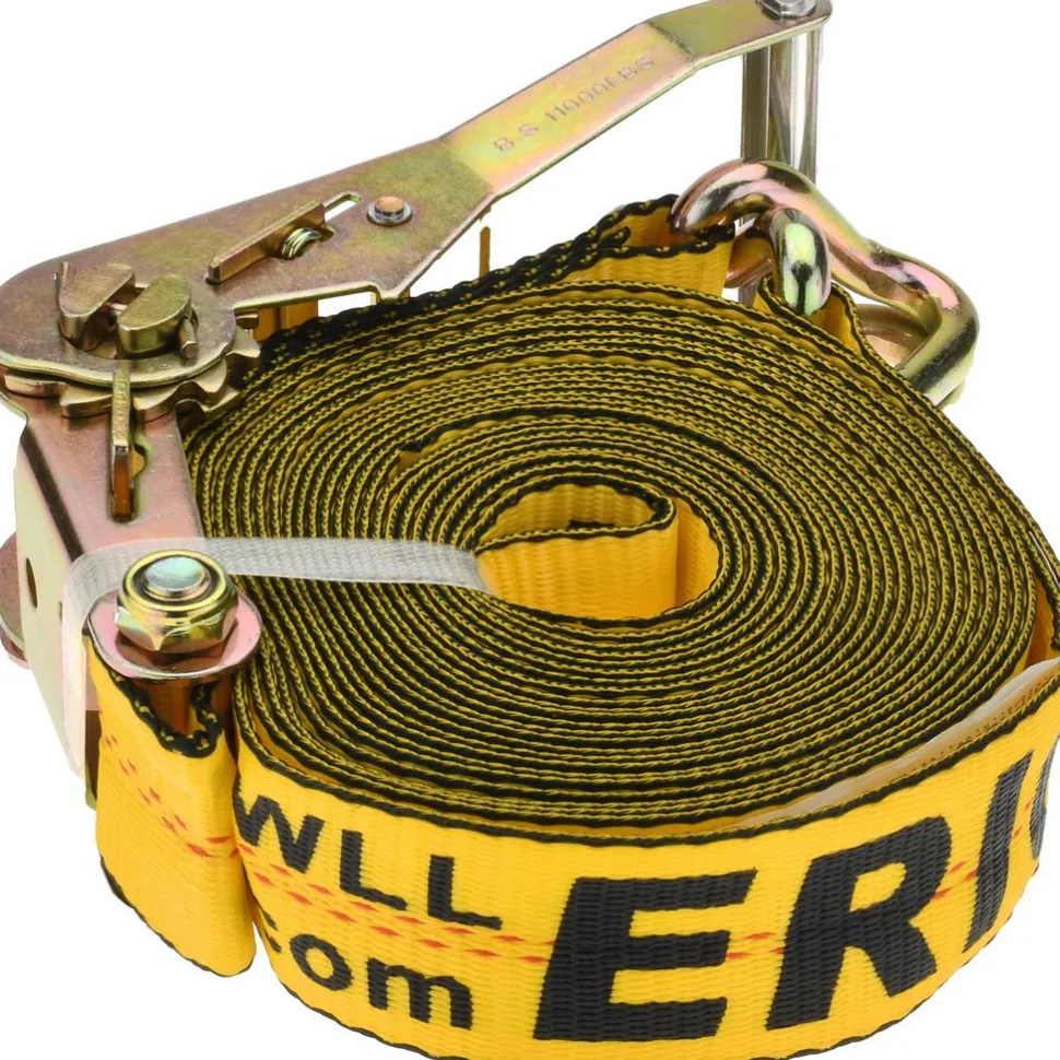 Polyester Ratchet Strap Tie Down: 27' Long, 2" Wide, 10000 lb Breaking Strength, 3300.000 lb Load Capacity