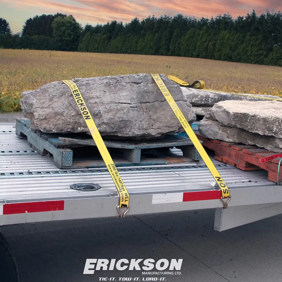 Polyester Ratchet Strap Tie Down: 27' Long, 2" Wide, 10000 lb Breaking Strength, 3300.000 lb Load Capacity