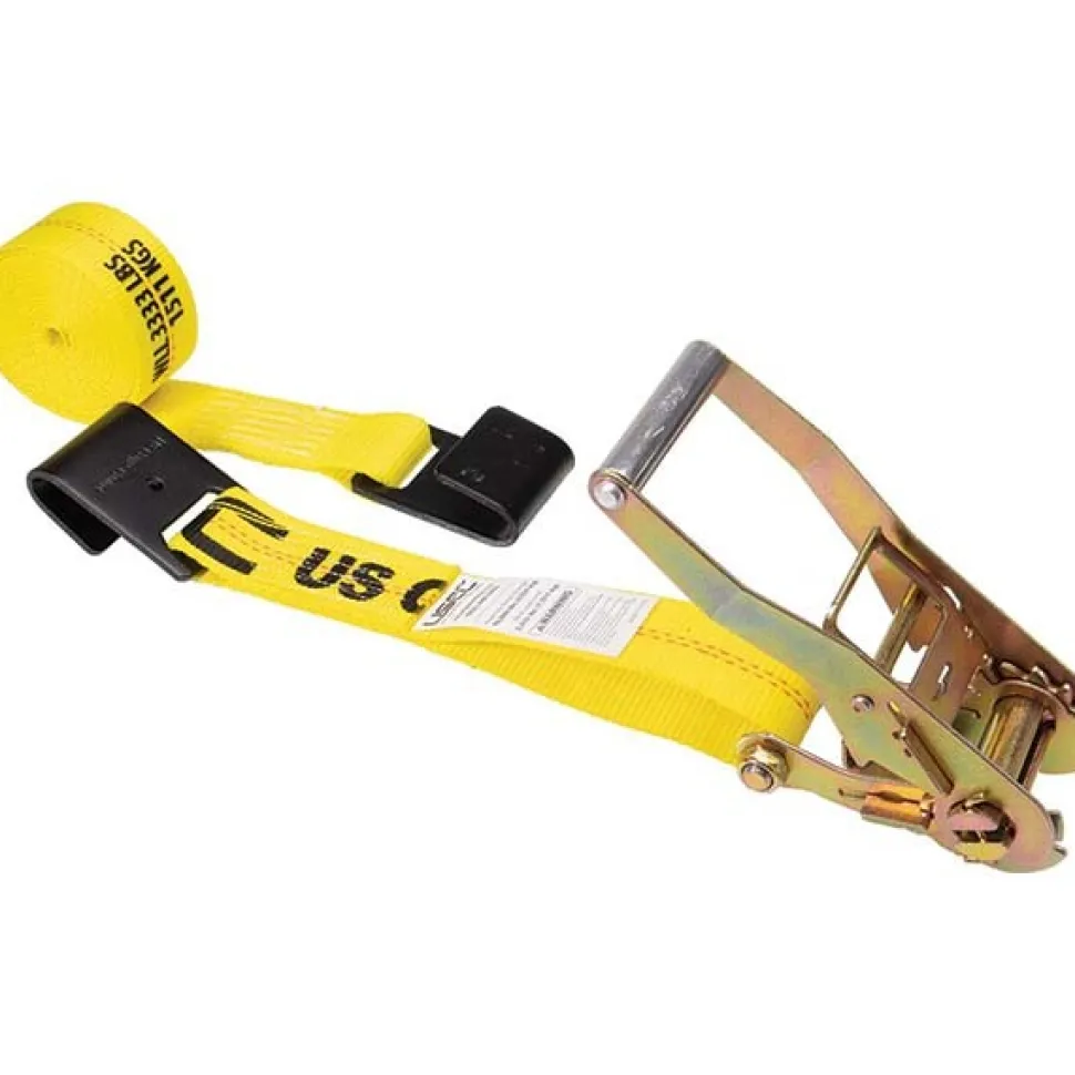 Polyester Ratchet Strap Tie Down: 27' Long, 2" Wide, 10000 lb Breaking Strength, 3333.000 lb Load Capacity