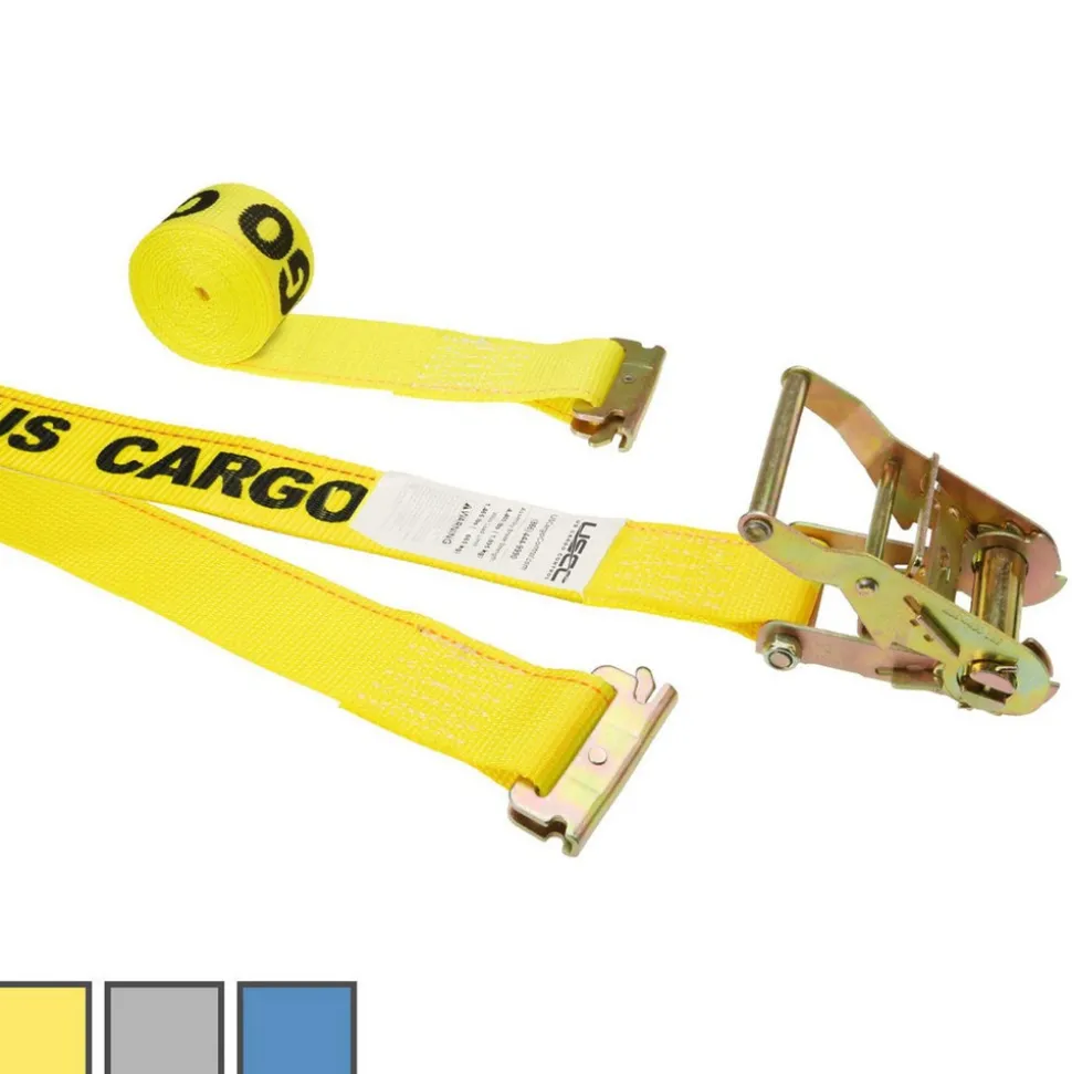 Polyester Ratchet Strap Tie Down: 12' Long, 2" Wide, 4400 lb Breaking Strength, 1467.000 lb Load Capacity