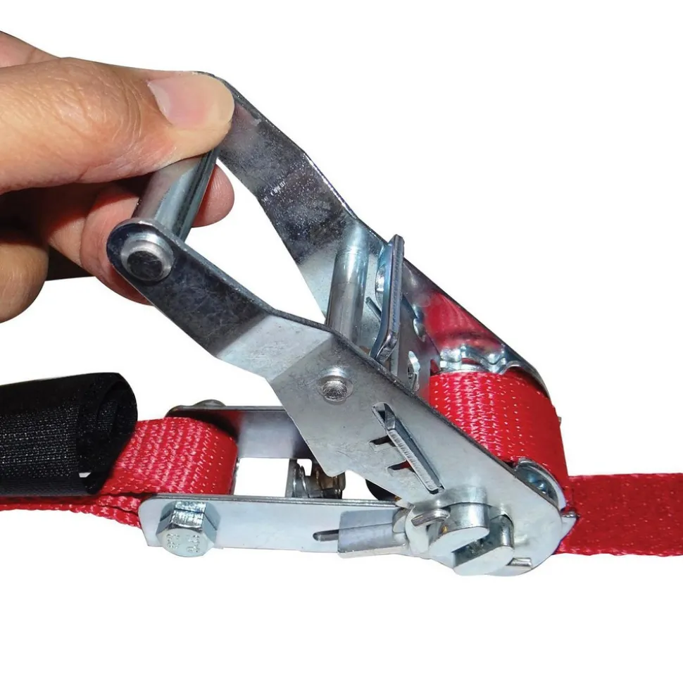 Polyester Ratchet Strap Tie Down: 8' Long, 1" Wide, 2500 lb Breaking Strength, 833.000 lb Load Capacity