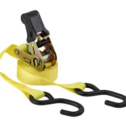 Polyester Ratchet Strap Tie Down: 12' Long, 1" Wide, 1800 lb Breaking Strength, 600.000 lb Load Capacity