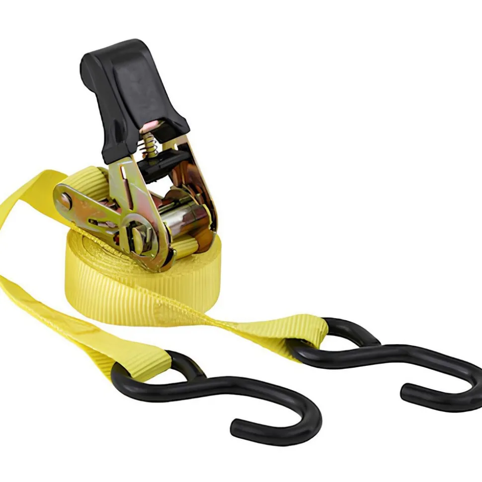 Polyester Ratchet Strap Tie Down: 12' Long, 1" Wide, 1800 lb Breaking Strength, 600.000 lb Load Capacity