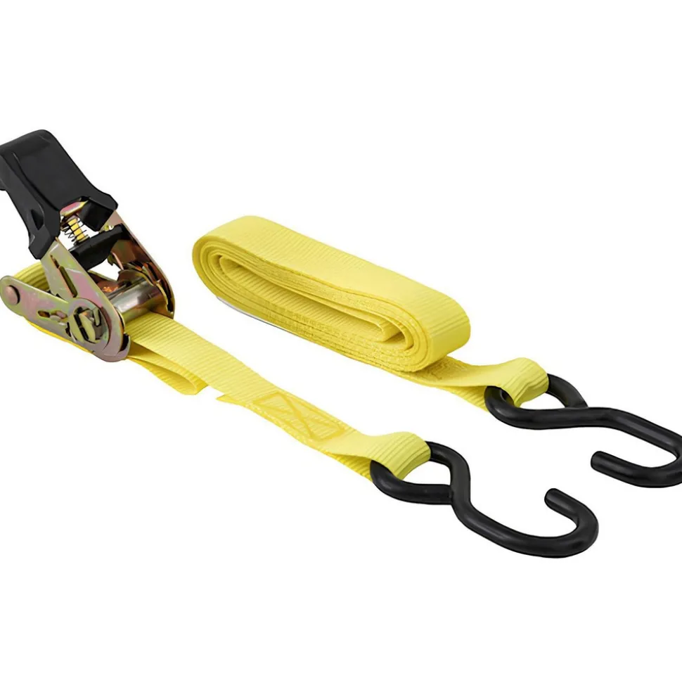 Polyester Ratchet Strap Tie Down: 12' Long, 1" Wide, 1800 lb Breaking Strength, 600.000 lb Load Capacity