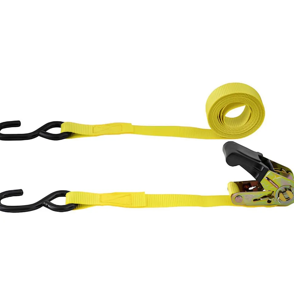 Polyester Ratchet Strap Tie Down: 12' Long, 1" Wide, 1800 lb Breaking Strength, 600.000 lb Load Capacity
