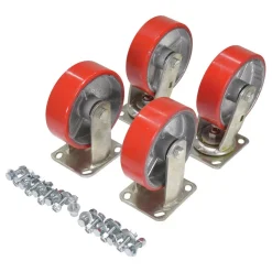 Poly On Steel Caster Kit: 6 In. x 2 In. 2644 Lb. Capacity Red