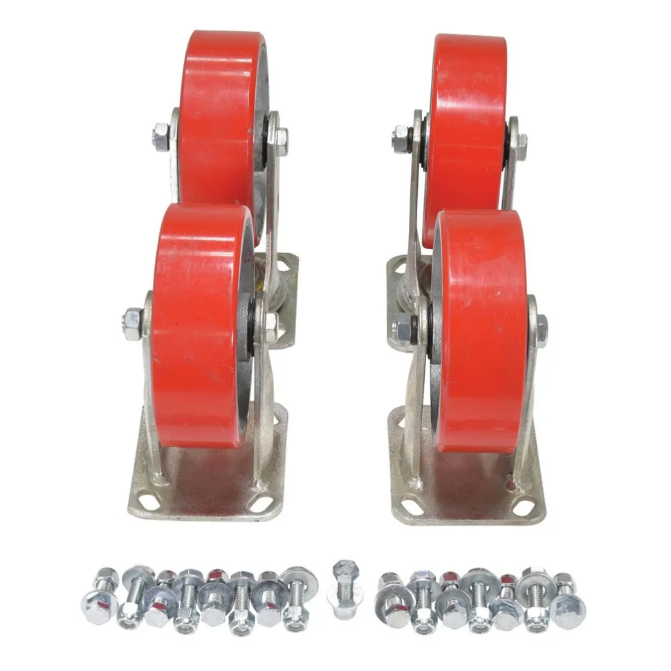 Poly On Steel Caster Kit: 6 In. x 2 In. 2644 Lb. Capacity Red