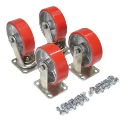 Poly On Steel Caster Kit: 6 In. x 2 In. 2644 Lb. Capacity Red