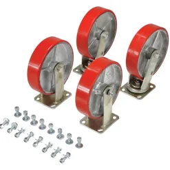 Poly On Steel Caster Kit: 8 In. x 2 In. 3084 Lb. Capacity Red