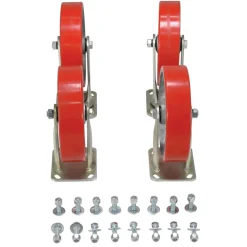 Poly On Steel Caster Kit: 8 In. x 2 In. 3084 Lb. Capacity Red