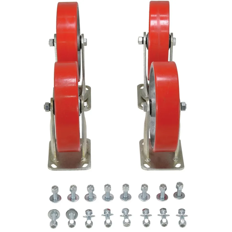 Poly On Steel Caster Kit: 8 In. x 2 In. 3084 Lb. Capacity Red