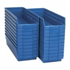 Polypropylene Hopper Shelf Bin: 6-5/8" OAW, 17-7/8" OAL, 4" OAH, Blue