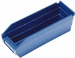 Polypropylene Hopper Shelf Bin: 4-1/8" OAW, 11-5/8" OAL, 4" OAH, Blue