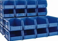 Polypropylene Hopper Stacking Bin: 4-1/8" OAW, 7-3/8" OAL, 3" OAH, Blue