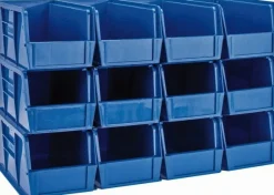 Polypropylene Hopper Stacking Bin: 5-1/2" OAW, 10-7/8" OAL, 5" OAH, Blue