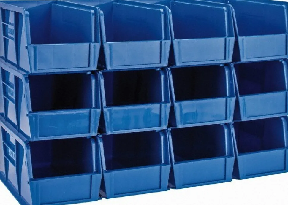 Polypropylene Hopper Stacking Bin: 5-1/2" OAW, 10-7/8" OAL, 5" OAH, Blue