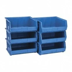 Polypropylene Hopper Stacking Bin: 14-3/4" OAW, 16-1/2" OAL, 7" OAH, Blue