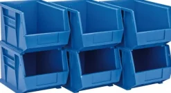 Polypropylene Hopper Stacking Bin: 8-1/4" OAW, 10-3/4" OAL, 7" OAH, Blue