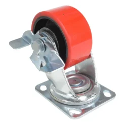 Polyurethane Swivel With Brake Caster: 4 In. Diameter x 2 In. Width 792 Lb. Capacity Red/Black
