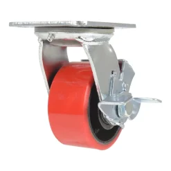 Polyurethane Swivel With Brake Caster: 4 In. Diameter x 2 In. Width 792 Lb. Capacity Red/Black