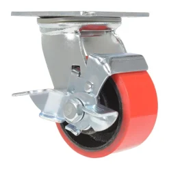 Polyurethane Swivel With Brake Caster: 4 In. Diameter x 2 In. Width 792 Lb. Capacity Red/Black