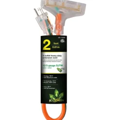 Power Cords: Cord Type: Extension Cord; Overall Length (Feet): 2; Cord Color: Orange; Amperage: 15.0000