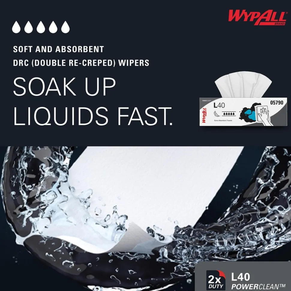 PowerClean™ L40 Extra Absorbent Towels (05790), Pop-Up Box, Limited Use Towels, White