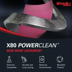 PowerClean™ x80 Heavy Duty Cloths (05930), Pop-Up Box, Extended Use Towels, Red