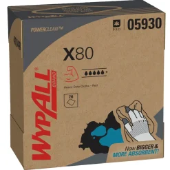 PowerClean™ x80 Heavy Duty Cloths (05930), Pop-Up Box, Extended Use Towels, Red