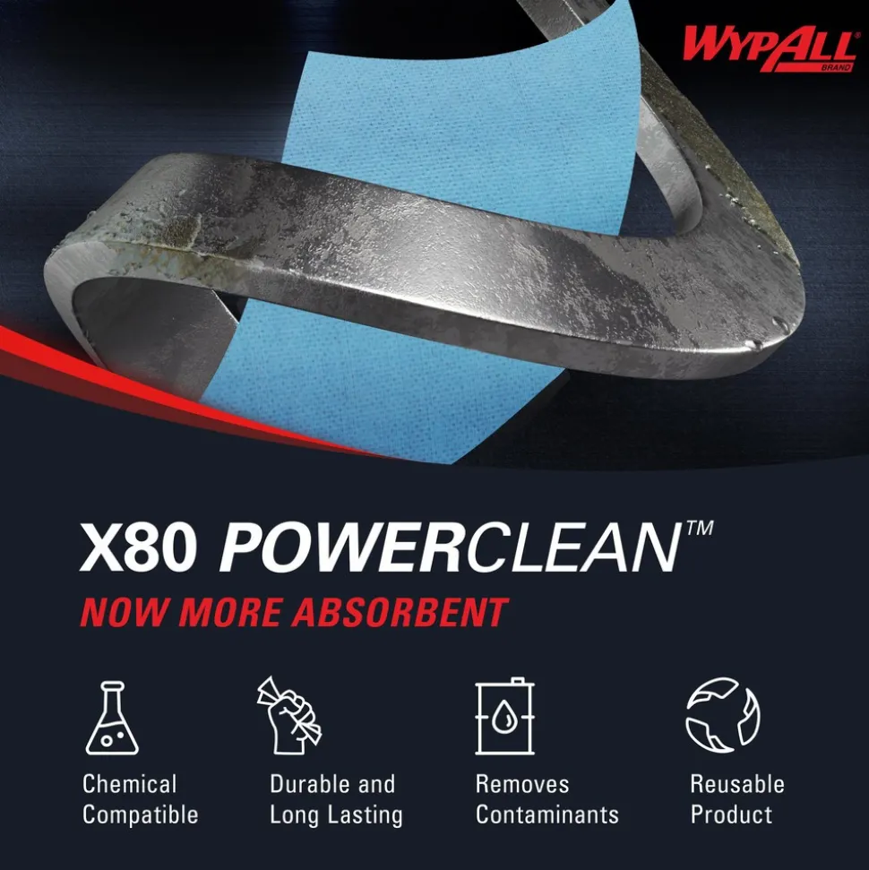 PowerClean™ x80 Heavy Duty Cloths (41043), Jumbo Roll, Extended Use Towels, Blue