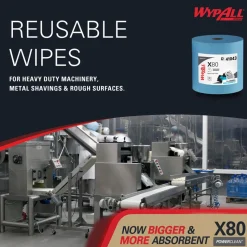 PowerClean™ x80 Heavy Duty Cloths (41043), Jumbo Roll, Extended Use Towels, Blue
