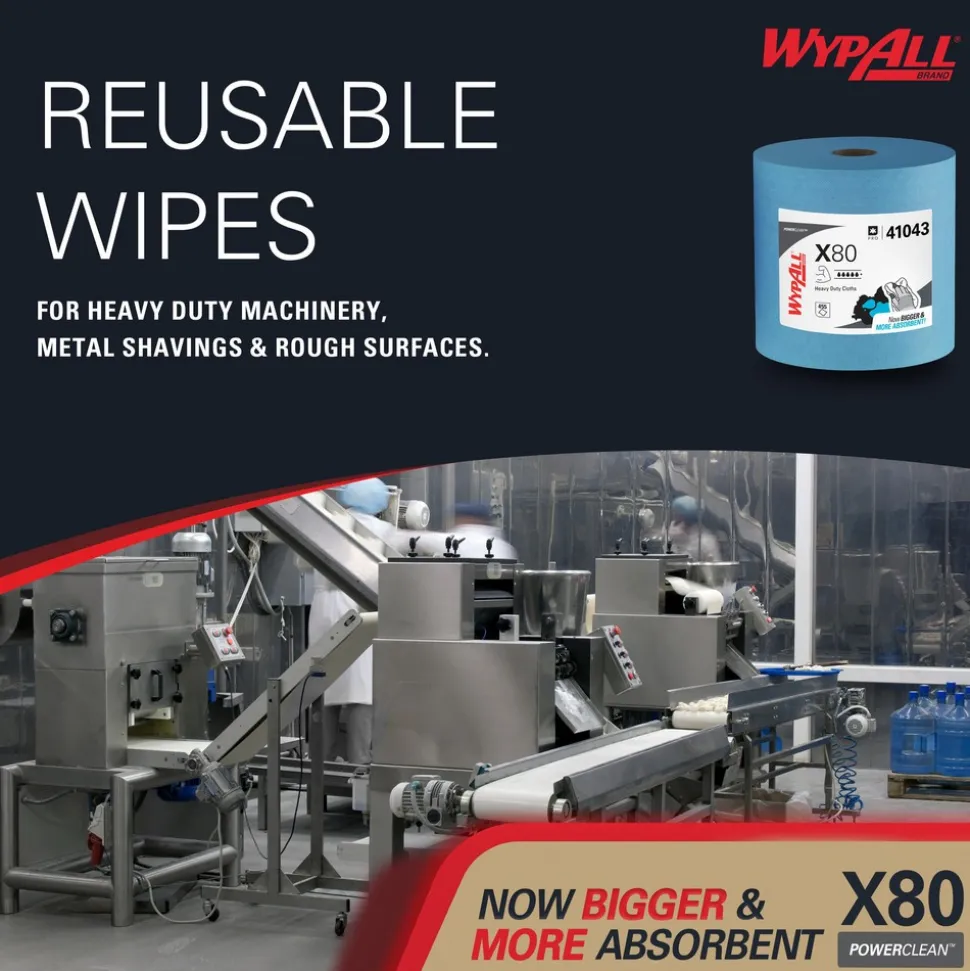 PowerClean™ x80 Heavy Duty Cloths (41043), Jumbo Roll, Extended Use Towels, Blue
