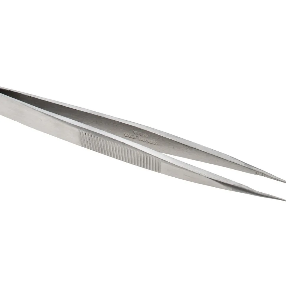 Precision Tweezer: OOD-SS, Stainless Steel, Very Strong with Serrated Body & Heavy Tip, 4-3/4" OAL