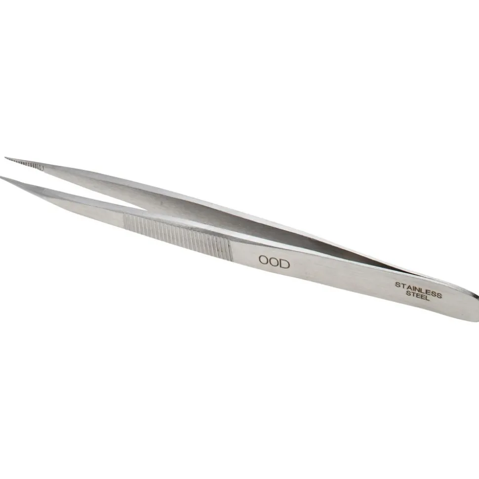 Precision Tweezer: OOD-SS, Stainless Steel, Very Strong with Serrated Body & Heavy Tip, 4-3/4" OAL