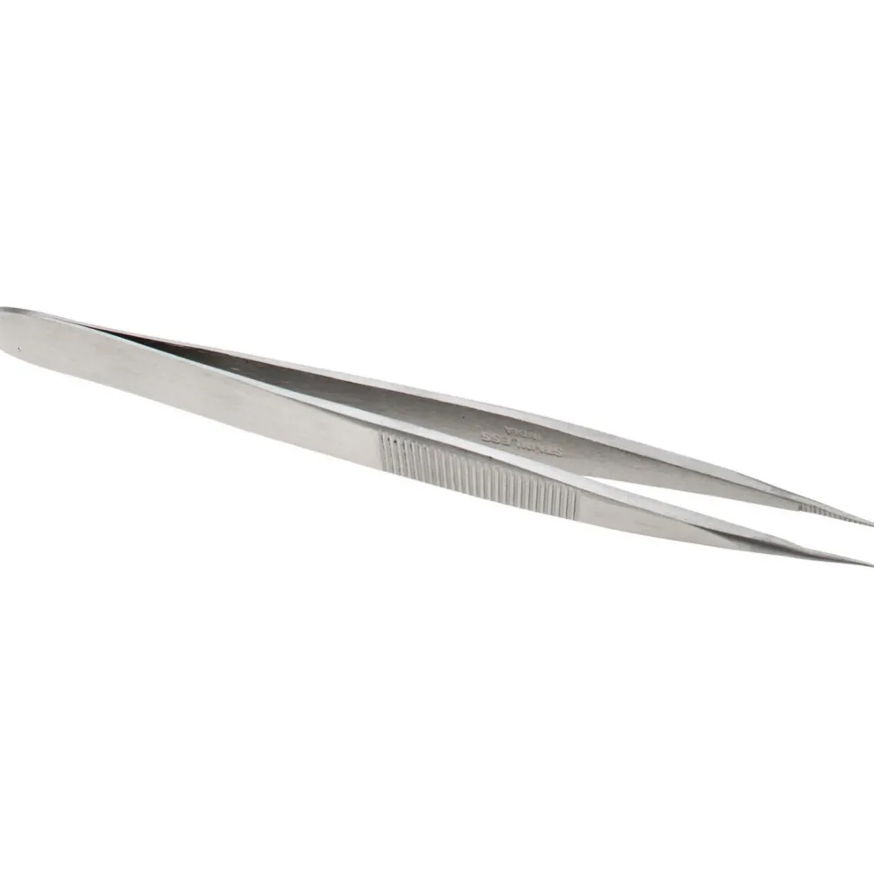 Precision Tweezer: OOD-SS, Stainless Steel, Very Strong with Serrated Body & Heavy Tip, 4-3/4" OAL