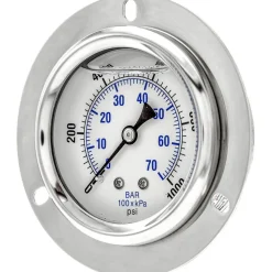 Pressure Gauge: 2-1/2" Dial Dia, 0 to 1,000 psi, 1/4" MNPT, Front Flange Panel & Center Back Mount