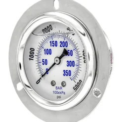 Pressure Gauge: 2-1/2" Dial Dia, 0 to 5,000 psi, 1/4" MNPT, Front Flange Panel & Center Back Mount